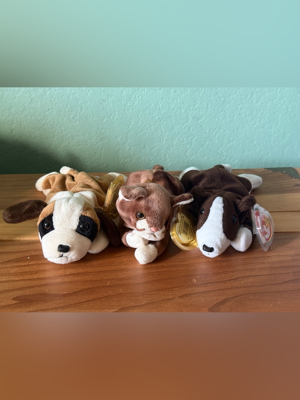 Vintage TY Beanie Babies Bernie Bruno Pounce Dog Cat Plush Lot Tags